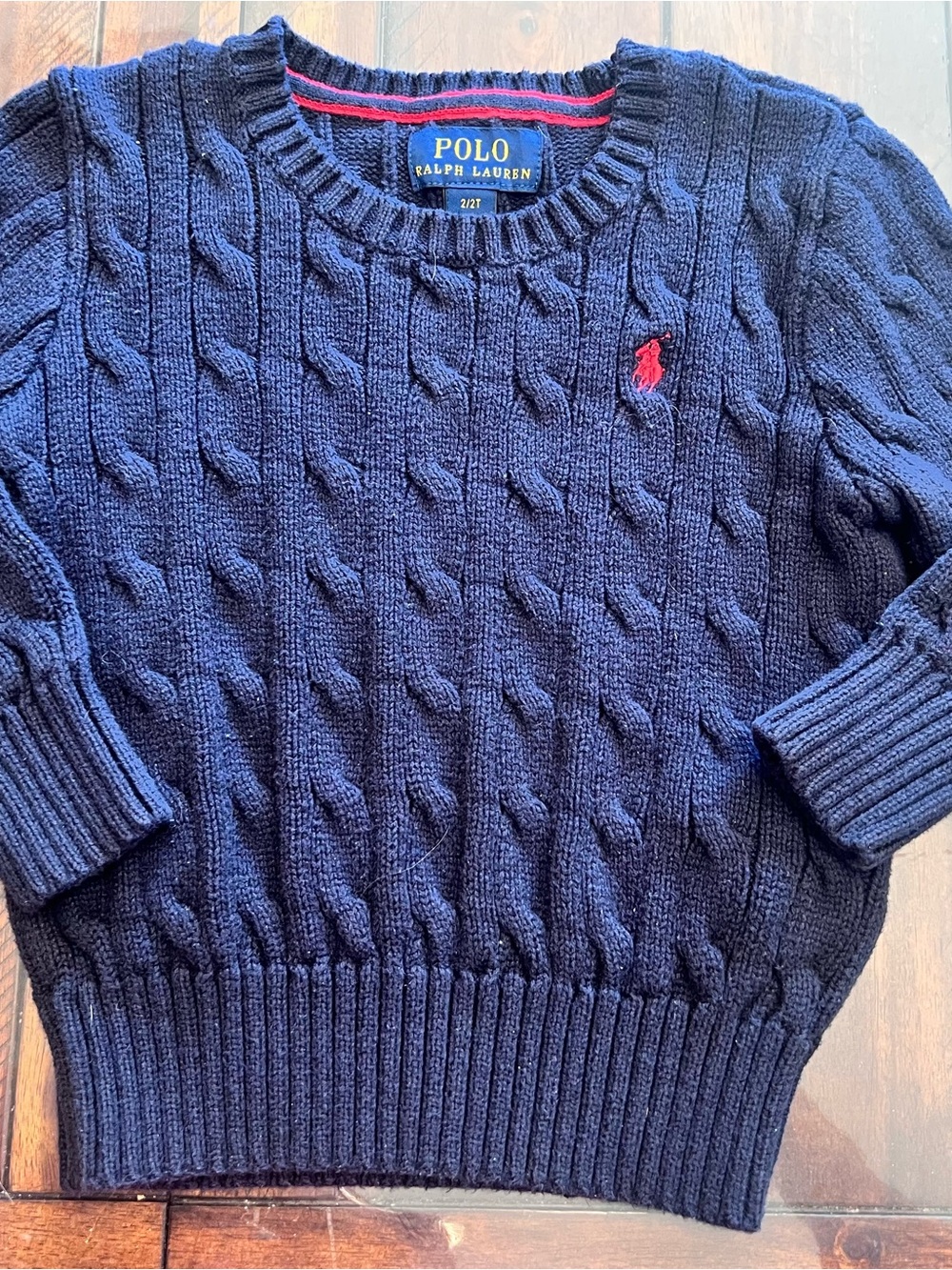 Polo by Ralph Lauren Navy Cable-Knit Crewneck Sweater with Red Pony